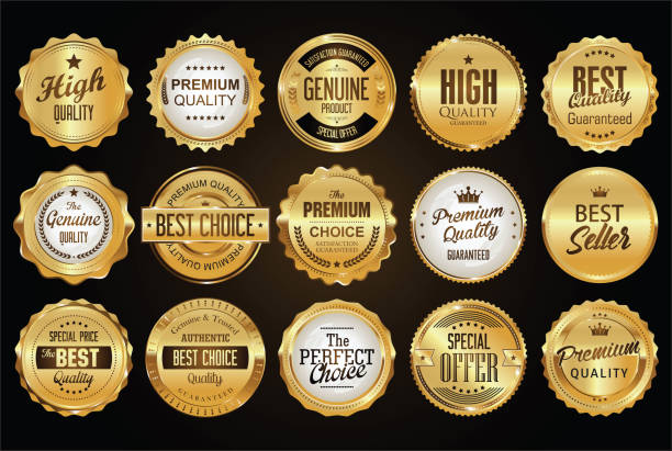 黄金のバッジのコレクションは、栄誉とリボンをラベル - seal stamper business medal certificate点のイラスト素材／クリップアート素材／マンガ素材／アイコン素材