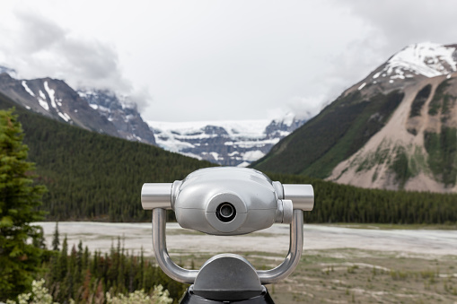 Binoculars Point of View on Icefields Parkway, Jasper National Park, Canada