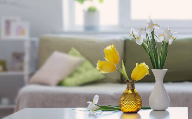 istock white home interior with spring flowers and decorations 1301436255