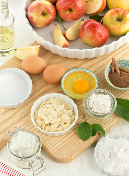 istock Apple pie with fanned apple in porcelain baking pan image series 17 1301436872