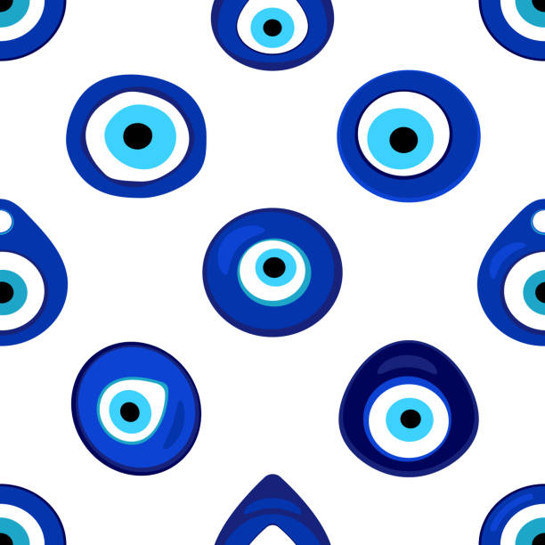 ilustrações de stock, clip art, desenhos animados e ícones de seamless pattern with nazar amulet - evil eye beads