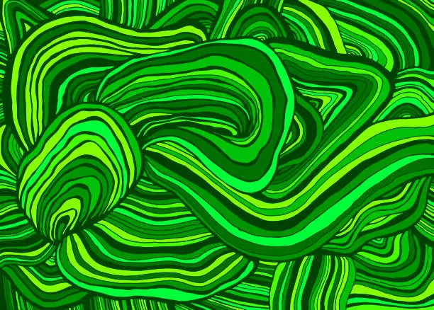 Vector illustration of Simple doodle style abstract organic striped texture of agate stone, colorful green, light green, lemon, emerald color.
