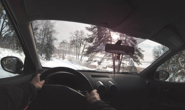 istock Driving a car in winter. Point of view 1301441004