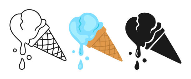 ilustrações, clipart, desenhos animados e ícones de sorvete azul doce desenho animado definir vetor de linha - soft serve ice cream