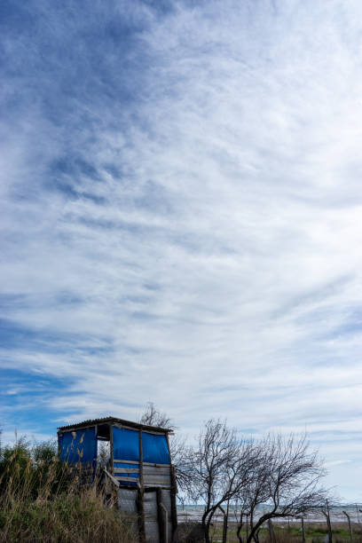 The wooden local beach shelters