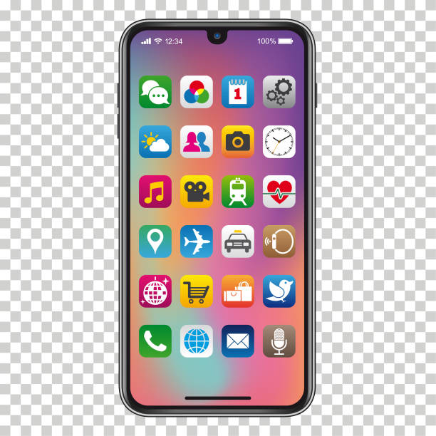 Smartphone with app icons Eps10 vector illustration with layers (removeable) and high resolution jpeg file included (300dpi). interactivity stock illustrations