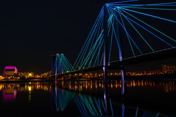 istock Night bridge lighting. Background for postcards, placard, advertising with copy space 1301458463