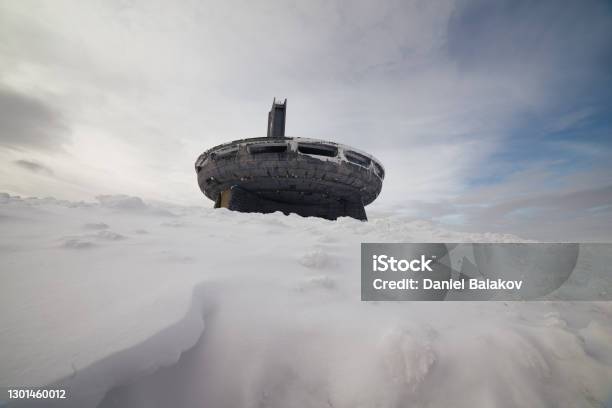 Buzludzha Monument Ufo Winter Mood Stock Photo - Download Image Now - Building Exterior, Construction Industry, Socialism