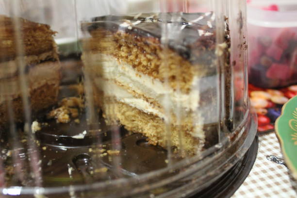 layered piece of cake with chocolate in the package