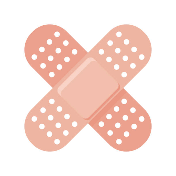 Adhesive Bandages Vaccine Icon A flat design vaccine icon with long side shadow. File is built in the CMYK color space for optimal printing. Color swatches are global so it’s easy to change colors across the document. adhesive bandage stock illustrations