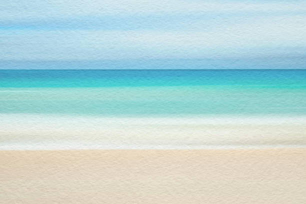 istock Sea and sandy beach abstract watercolour paint on texture paper background 1301462268