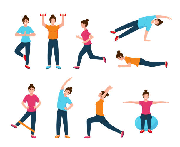 ilustrações de stock, clip art, desenhos animados e ícones de young woman doing sport exercises. - muscular build bicep women female