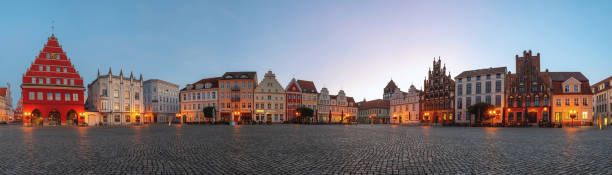 Market square in Greifswald, Germany during early morning stock photo