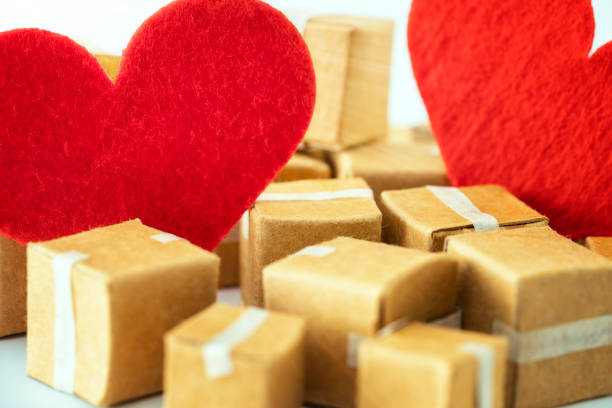 preparation for Valentine's Day. Eco-friendly packaging of gifts and parcels.
