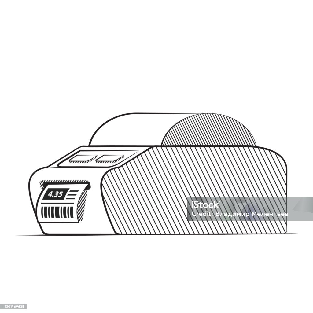 Printer Code Shape Bar Code Printer Hand Drawn Label Printer Vector Flatcheck Print Stock ...