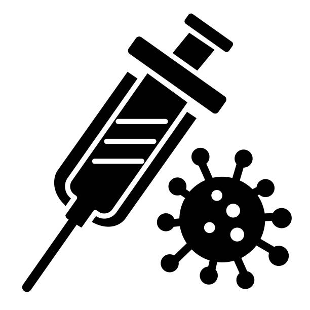 ilustrações, clipart, desenhos animados e ícones de ícone da seringa de vacinação contra vírus frio e flu - preenchimento preto 100% sólido - vacina