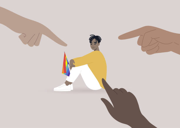Fingers pointing at an lgbtq person, homophobia problem, cruel intolerant society Fingers pointing at an lgbtq person, homophobia problem, cruel intolerant society sad gay stock illustrations