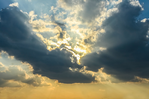 Dramatic Sky Near Sunset With Dark Brooding Clouds Above With Sunlight ...