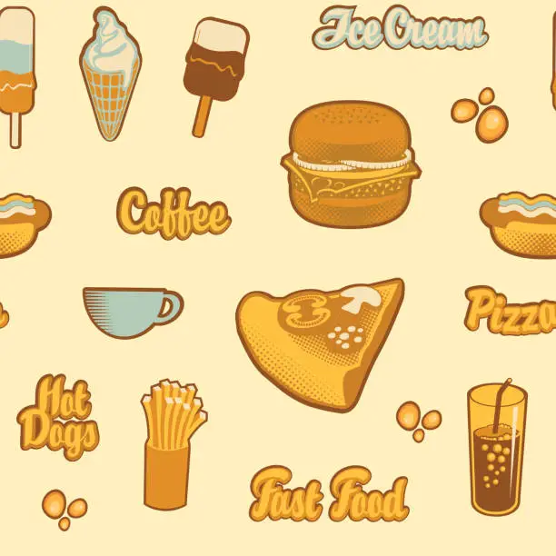 Vector illustration of seamless pattern on the theme of fast food menu