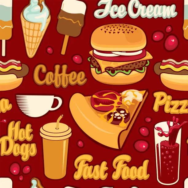 Vector illustration of seamless pattern on the theme of fast food menu