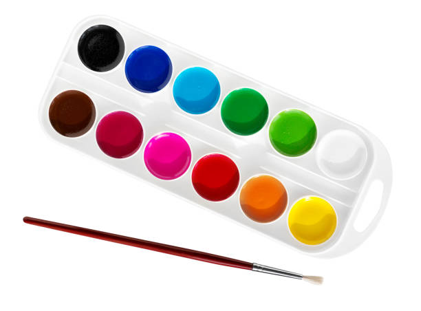 istock Watercolor paints in box isolated on white 1301473241