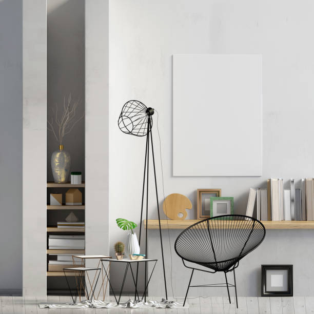 istock Iinterior design in contemporary style. Mock up poster. 3D illustration. 1301473523