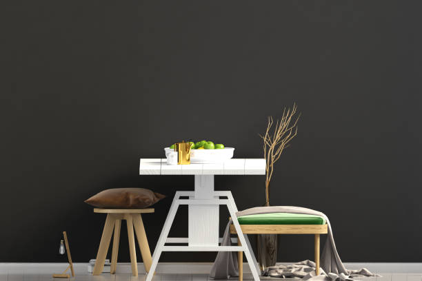 istock Mock up wall in interior with dining area. living room modern style. 3d illustration 1301473524