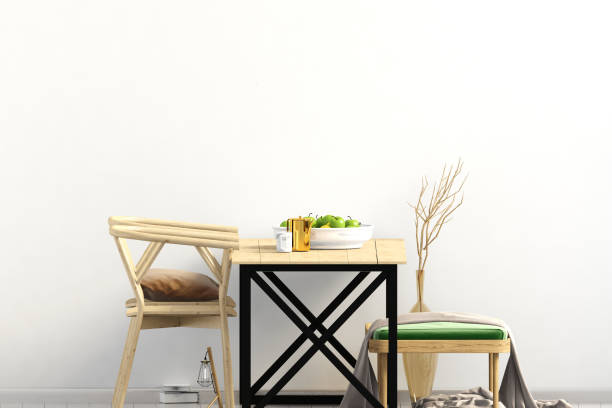 istock Mock up wall in interior with dining area. living room modern style. 3d illustration 1301473529