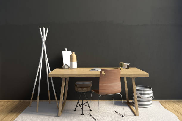 istock Modern contrast interior in the style loft, a place for study. 3D illustration. wall mock up 1301473532