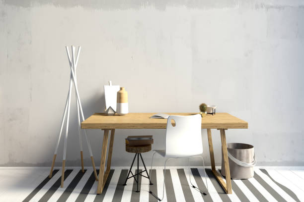 istock Modern contrast interior in the style loft, a place for study. 3D illustration. wall mock up 1301473536