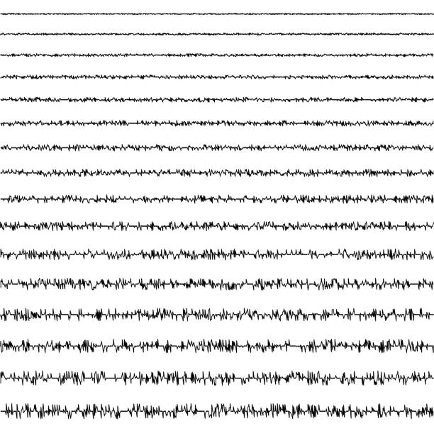 ランダムな周波数と振幅を持つ地震の振動形態の地震波の水平線の落書きのセット、地球の振動を登録するベクトル地震計 - earths点のイラスト素材／クリップアート素材／マンガ素材／アイコン素材