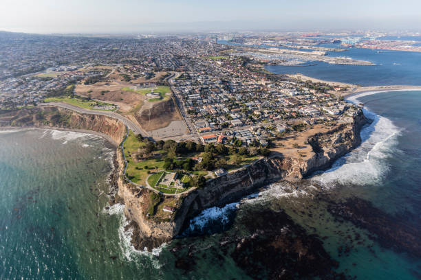 San Pedro Coastline Aerial in Los Angeles California San Pedro pacific ocean coastline aerial in Los Angeles, California. san pedro los angeles photos stock pictures, royalty-free photos & images