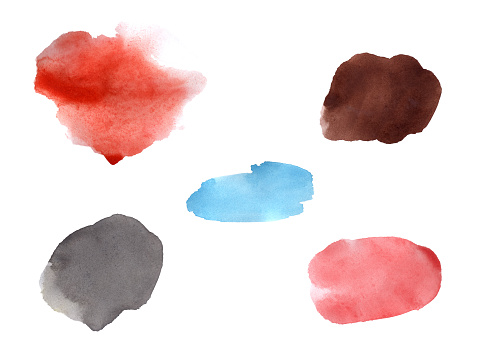 Set of hand drawn red brown blue gray watercolor brush strokes