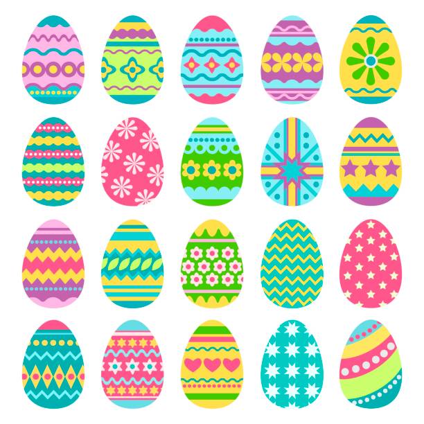 paskalya yumurtaları renkli simge beyaz arka plan üzerinde izole ayarlayın. paskalya'nın geleneksel sembolü. - easter egg stock illustrations