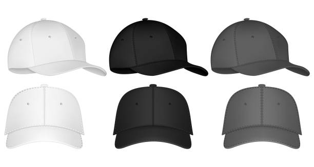 istock Uniform cap or hat. Mockup and blank template of baseball uniform cap with front, back and right side view. Isolated vector illustrations set. Design template. Vector illustration. 1301478928