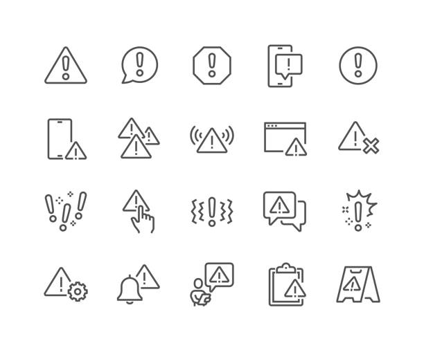 illustrazioni stock, clip art, cartoni animati e icone di tendenza di icone di protezione avvisi di linea - push notification