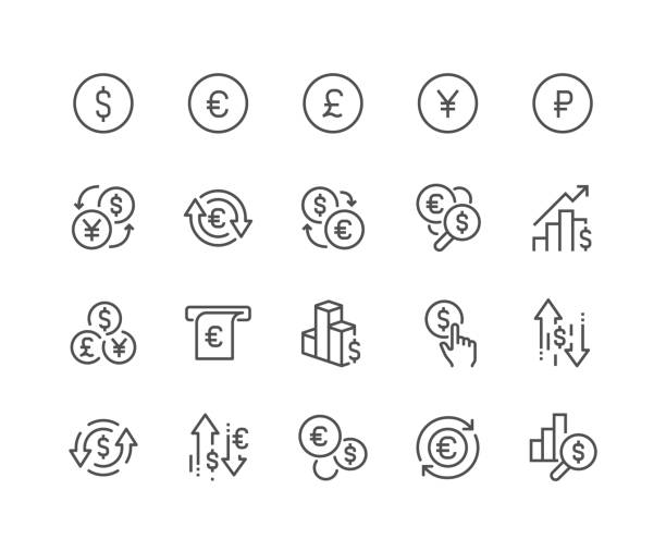 Line Currency Icons Simple Set of Currency Related Vector Line Icons. 
Contains such Icons as Exchange Rate, Currency Forecast, Change Graph and more. Editable Stroke. 48x48 Pixel Perfect. euro symbol stock illustrations