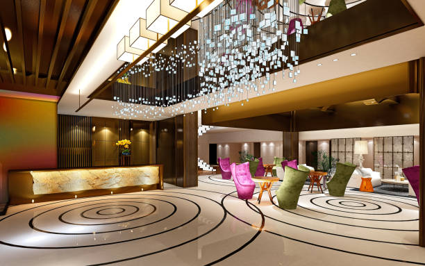 istock 3d render of luxury hotel reception and lobby 1301482035
