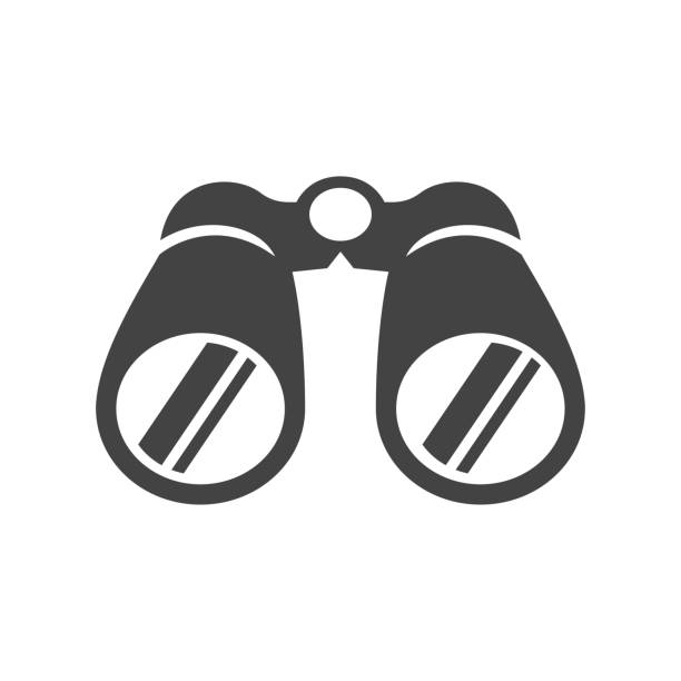 Binoculars bold black silhouette icon isolated on white. Field or opera glasses pictogram. Binoculars bold black silhouette icon isolated on white. Field or opera glasses pictogram, logo. Bird watcher, optical tool for looking, observation vector element for infographic, web. binoculars silhouettes stock illustrations