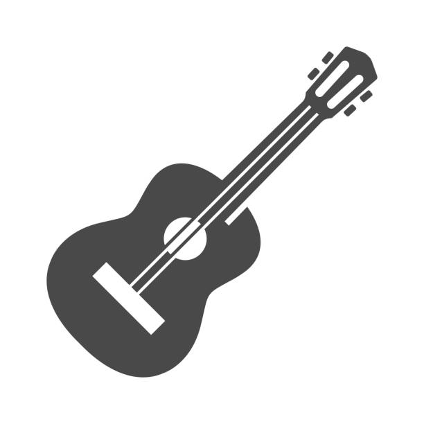 Guitar acoustic or electric bold black silhouette icon isolated on white. Ukulele, rock music tool. Guitar acoustic or electric bold black silhouette icon isolated on white. Ukulele, rock music equipment, tool pictogram, logo. Musical string instrument vector element for infographic, web. guitar icons stock illustrations
