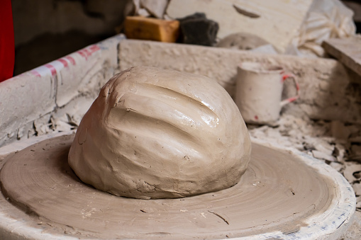 Ceramics on the elaboration process at a traditional factory at the beautiful small city of Raquira in Colombia