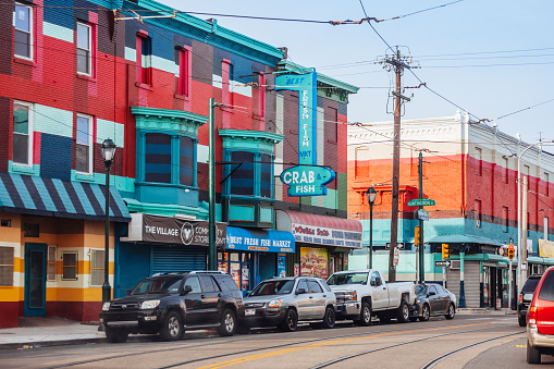 Streets of North Philadelphia - colourful shopping street at Germantown Avenue.