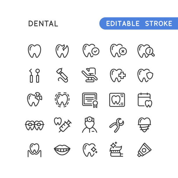 Dental Line Icons Editable Stroke Set of dental line vector icons. Editable stroke. orthodontist stock illustrations