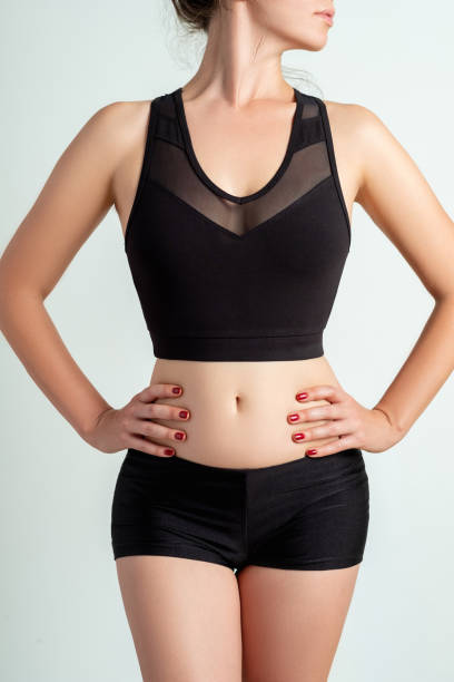istock female activewear outfit template black top shorts 1301492640