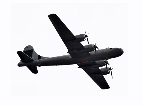 World War II Superfortress bomber on white background