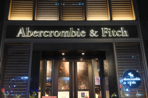 Facade of Abercrombie Fitch store Shanghai.China-Feb.2021: Facade of Abercrombie Fitch store at night. An American fashion brand abercrombie fitch stock pictures, royalty-free photos & images
