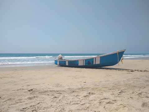 Fishing boats on the seashore Varkkala beach Thiruvananthapuram Kerala