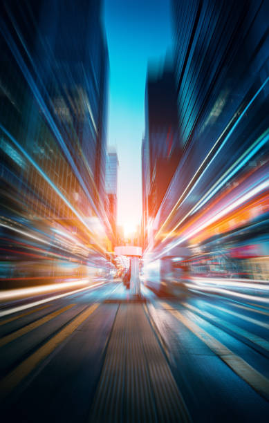 The light trails on the modern building background