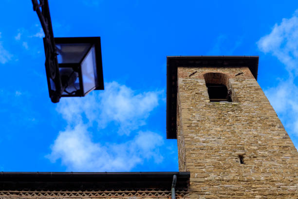 Church with Belfry in the Italian City of Agordo, Retro Effect