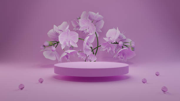 istock PurPle flower background podium 1301513261